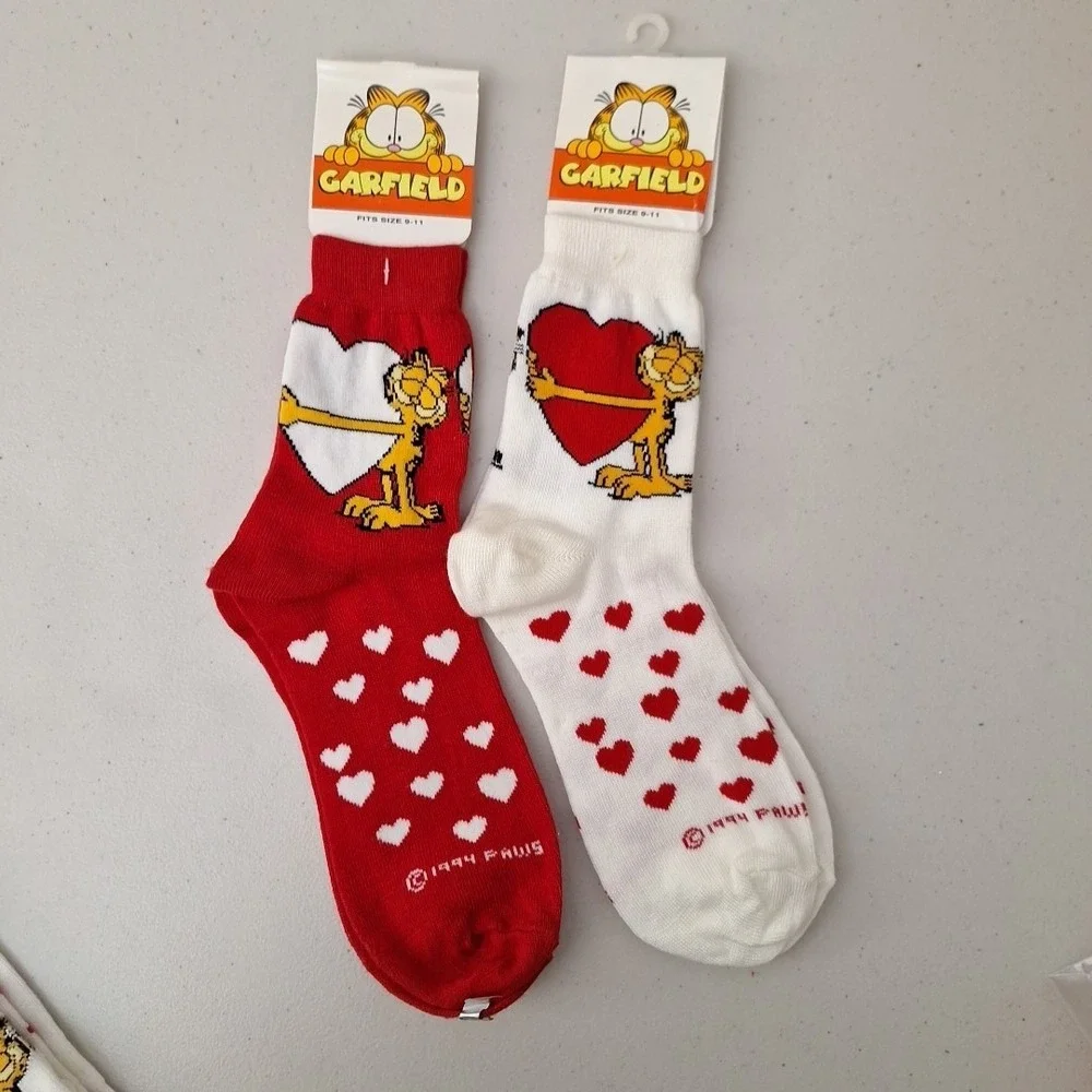 Vintage 1994 GARFIELD THE CAT Women's Crew Socks Valentine's Day Novelty NWT